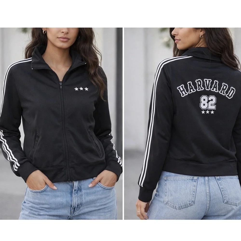 Wet Seal‎ Y2K Harvard Zip Up Track Jacket Sweatshirt Black Small